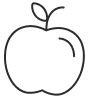 Logo minimaliste d'une pomme, symbolisant la durabilité et l'éco-responsabilité de l'entreprise "Laines sous les Pommiers".