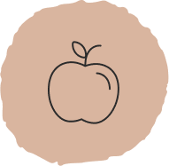 Icône d'une pomme sur un fond circulaire, représentant l'entreprise Laines sous les Pommiers.