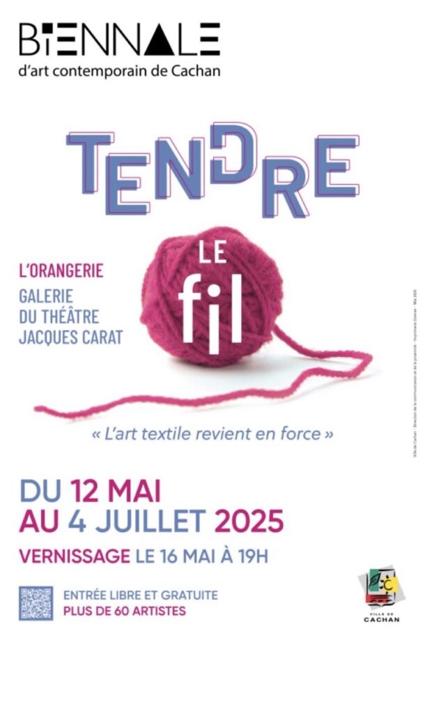 Affiche de la Biennale d'art contemporain de Cachan, annonçant l'exposition "Tendre le fil" du 12 mai au 4 juillet 2025.